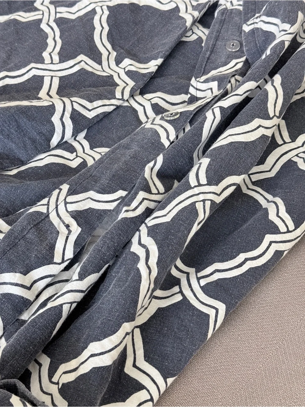 Pottery Barn Kendra Trellis Linen King Duvet Cover & Euro Shams Navy White